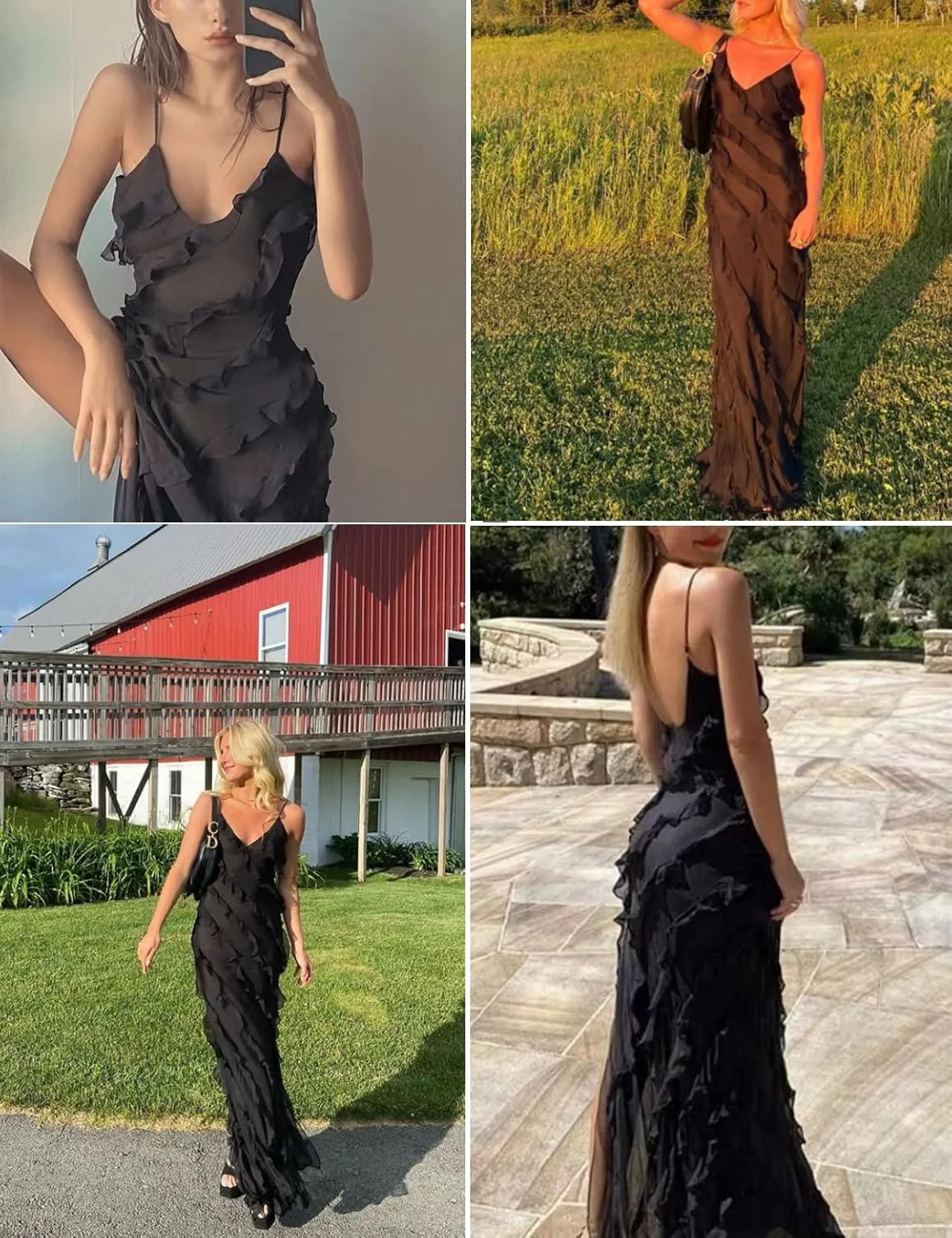 houstil Women's Casual Summer Dress Strap Ruffle Beach Party Maxi Cocktail Evening Holiday Wedding Guest Dresses