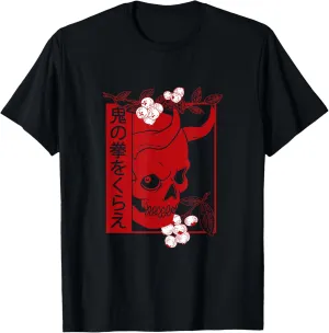 Japanese demon art face Skull devil oni harajuku aesthetic T-Shirt