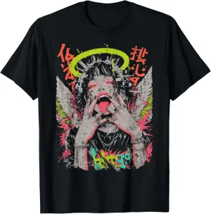 Japanese Streetwear Cyberpunk Angel Y2K Techwear Manga Anime T-Shirt