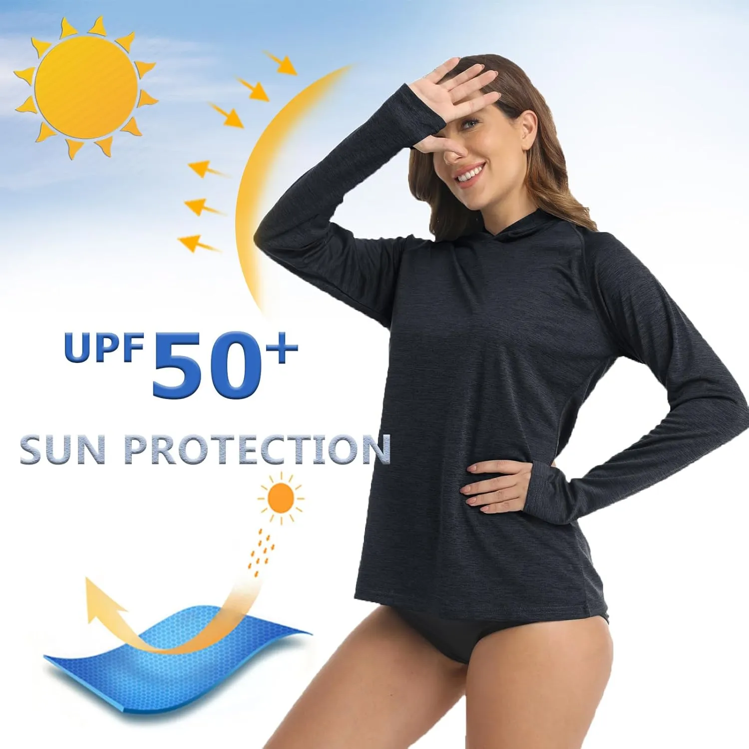 KEFITEVD Womens UPF 50  Sun Protection Hoodies UV Long Sleeve Shirts Lightweight Quick Dry Tops Hiking Fishing