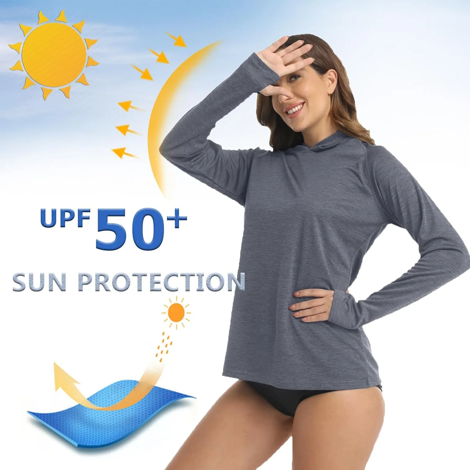 KEFITEVD Womens UPF 50  Sun Protection Hoodies UV Long Sleeve Shirts Lightweight Quick Dry Tops Hiking Fishing