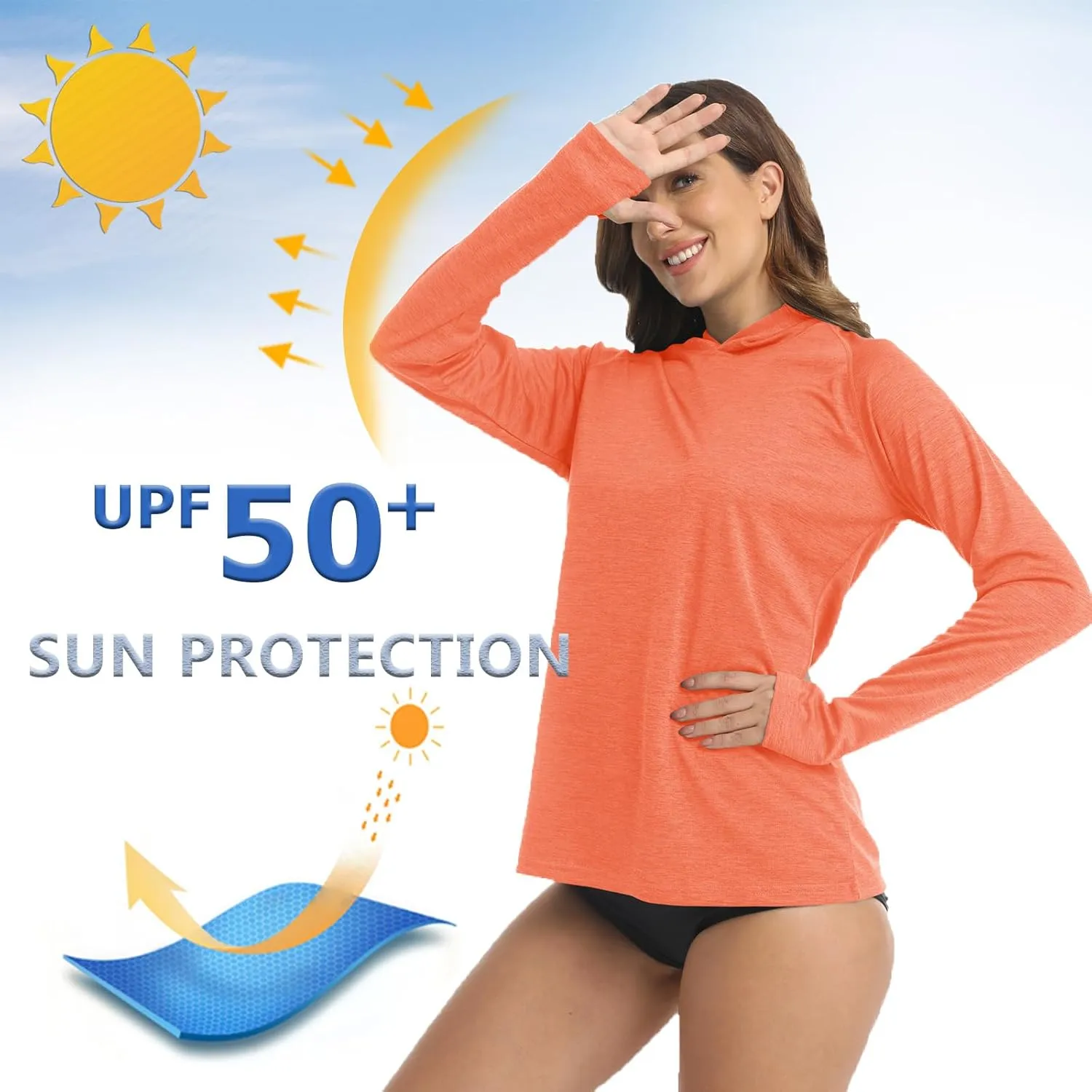 KEFITEVD Womens UPF 50  Sun Protection Hoodies UV Long Sleeve Shirts Lightweight Quick Dry Tops Hiking Fishing