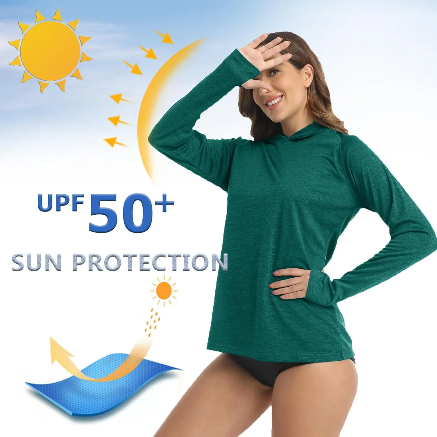 KEFITEVD Womens UPF 50  Sun Protection Hoodies UV Long Sleeve Shirts Lightweight Quick Dry Tops Hiking Fishing
