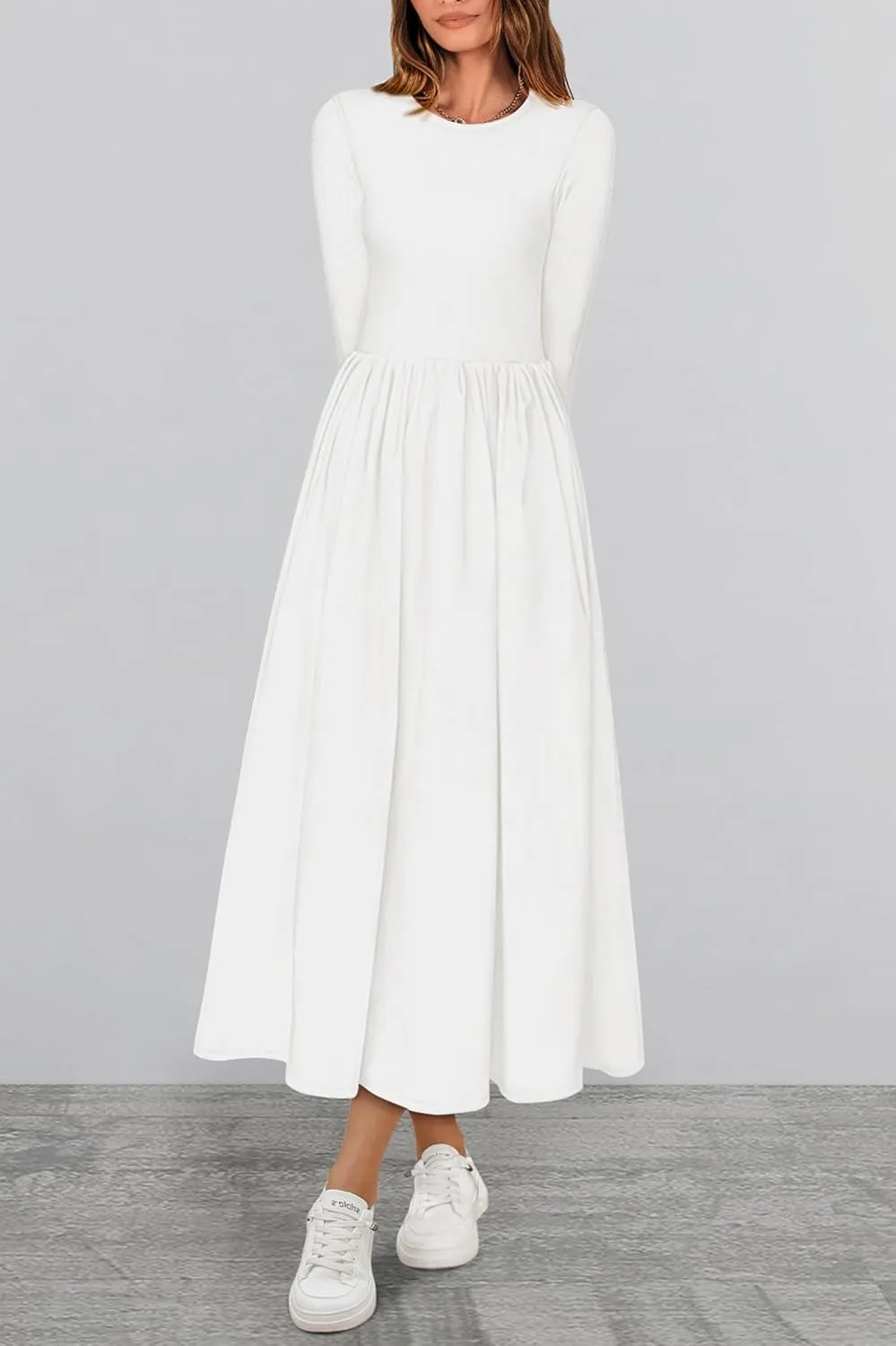 KIRUNDO Women's Casual Long Sleeve Spring Wedding Guest Dress 2025 Summer Fall Elegant Boho Flowy Midi Dresses Pockets