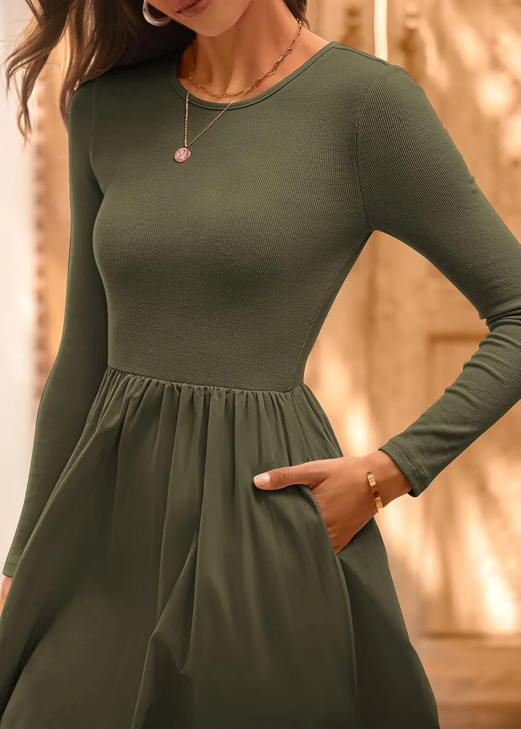 KIRUNDO Women's Casual Long Sleeve Spring Wedding Guest Dress 2025 Summer Fall Elegant Boho Flowy Midi Dresses Pockets
