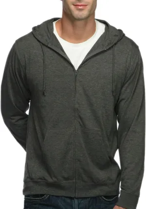Lightweight Jersey Zip Hoodie for Men  Full Zip Casual Cotton Hoodie, Soft Long Sleeve