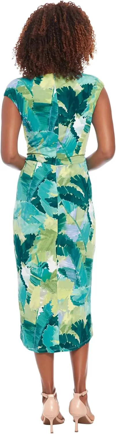 London Times Women's Elegant Cap Sleeve Asymmetrical Tulip Hem-Wrapped Waist Self-tie Midi Cocktail Dress