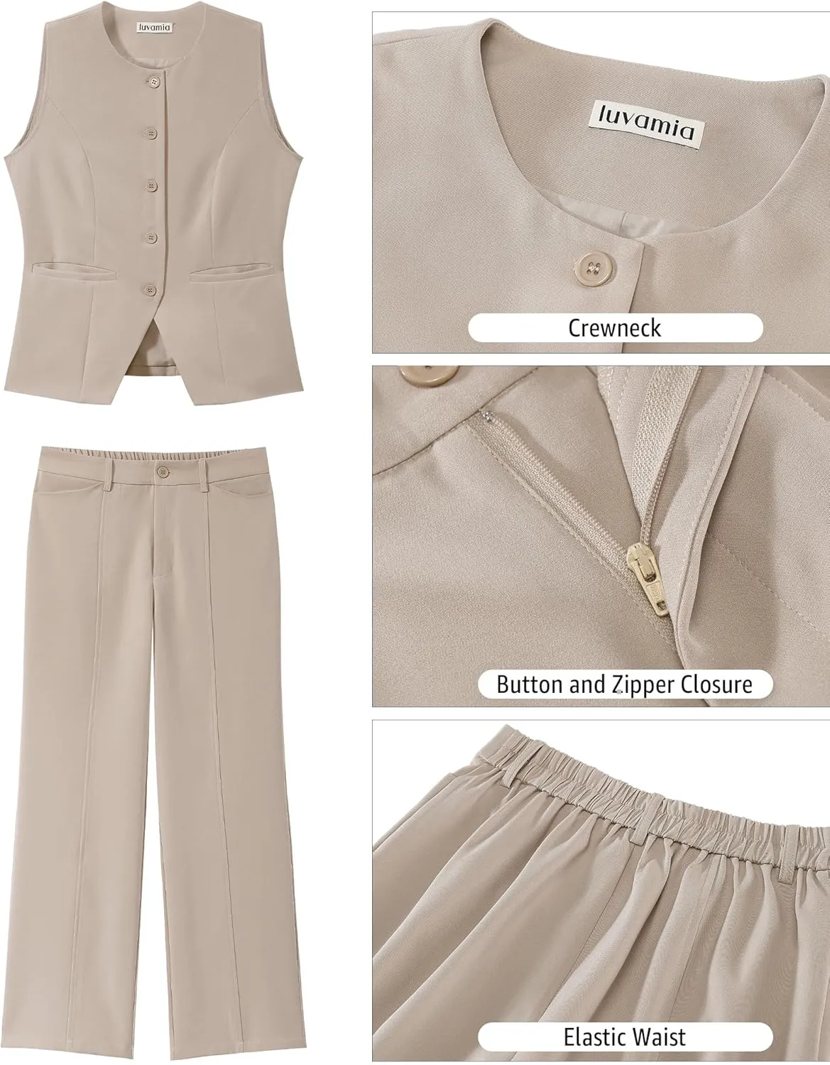 luvamia Vest Pants Suits for Women Dressy 2 Piece Business Casual Outfits Sleeveless Blazer Wide Leg Pants Pantsuit Sets