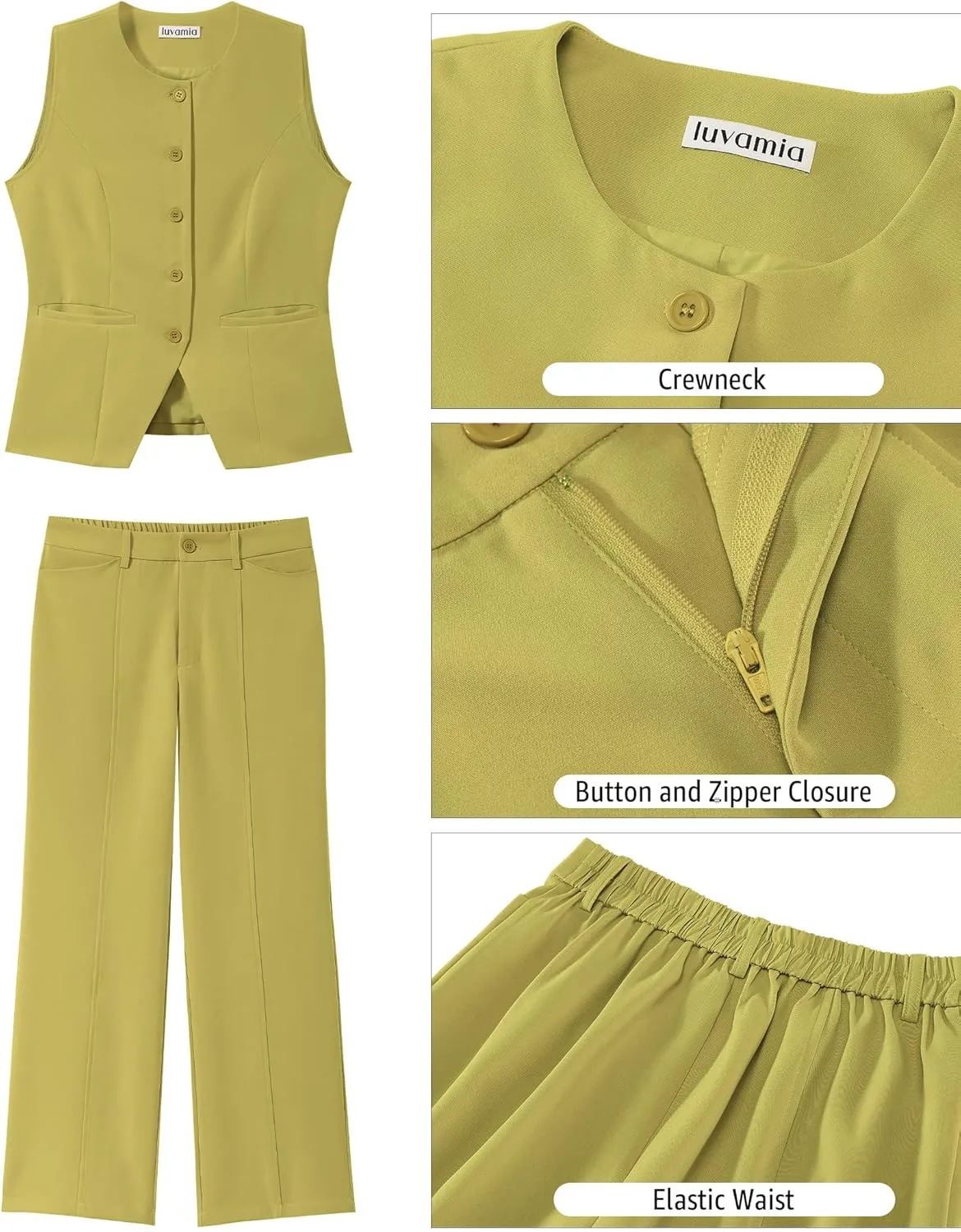 luvamia Vest Pants Suits for Women Dressy 2 Piece Business Casual Outfits Sleeveless Blazer Wide Leg Pants Pantsuit Sets