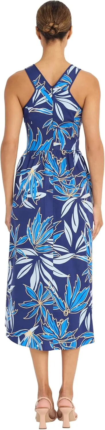 Maggy London Women's Botanical Print High-Low Midi V-Neck Cross-Back-Special Occasion Wedding Guest Dress