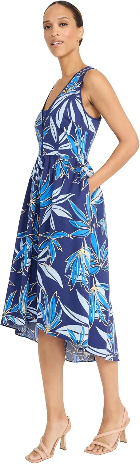 Maggy London Women's Botanical Print High-Low Midi V-Neck Cross-Back-Special Occasion Wedding Guest Dress