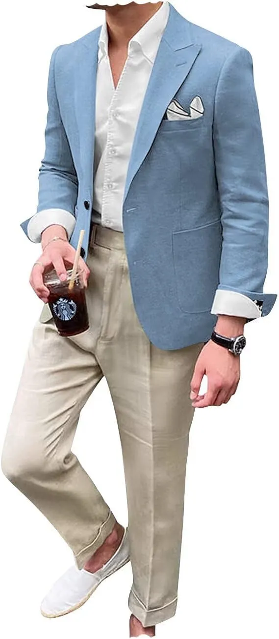 Mens Linen Suit Jacket for Men Slim Fit Casual Blazer Men Beach Wedding Jacket Formal Business