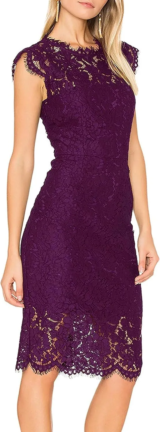 MEROKEETY Women's Sleeveless Lace Floral Elegant Cocktail Dress Crew Neck Knee Length for Party