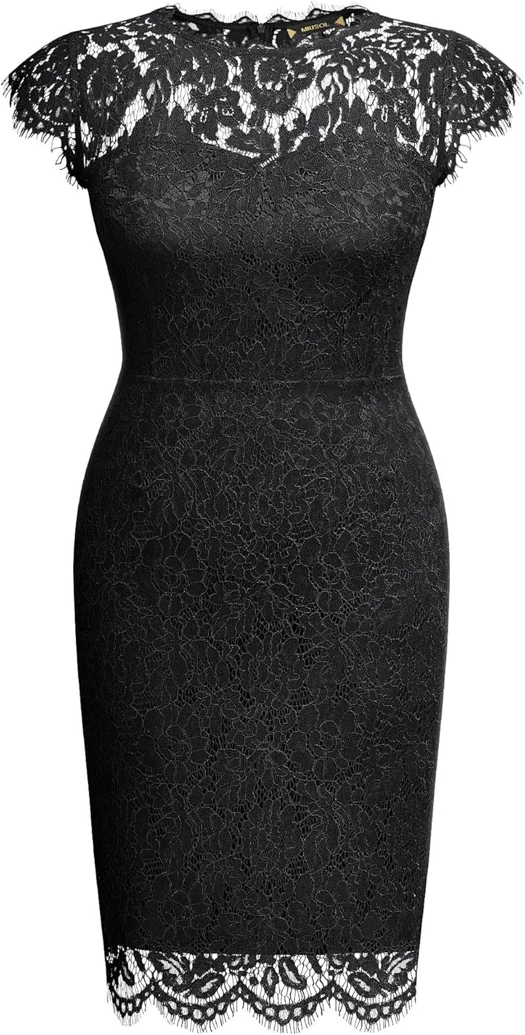 Miusol Women's Retro Lace Sleeveless Plus Size Formal Evening Prom Dress
