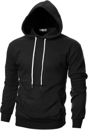 Ohoo Mens Slim Fit Basic Pullover Hoodies Sweatshirt Lightweight Long Sleeve with Kanga Pocket