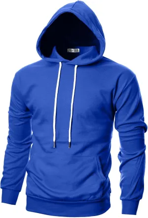 Ohoo Mens Slim Fit Basic Pullover Hoodies Sweatshirt Lightweight Long Sleeve with Kanga Pocket