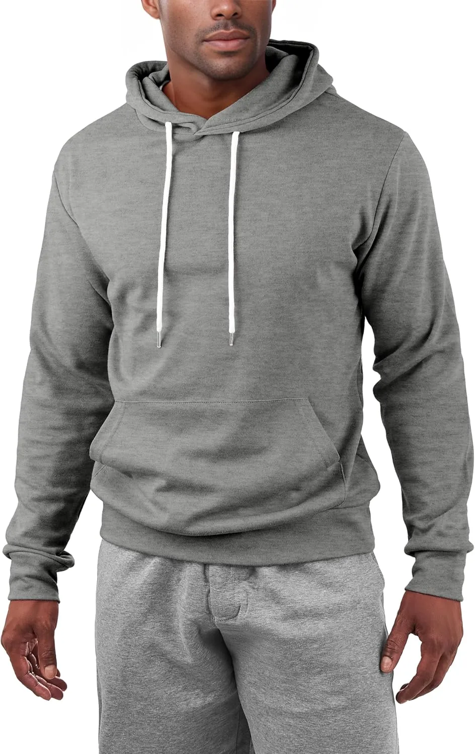 Ohoo Mens Slim Fit Basic Pullover Hoodies Sweatshirt Lightweight Long Sleeve with Kanga Pocket