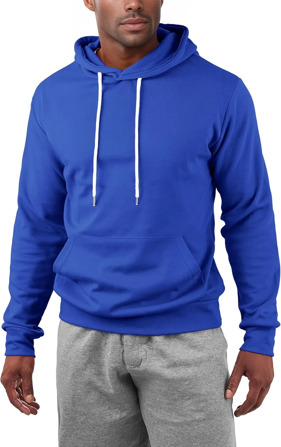 Ohoo Mens Slim Fit Basic Pullover Hoodies Sweatshirt Lightweight Long Sleeve with Kanga Pocket