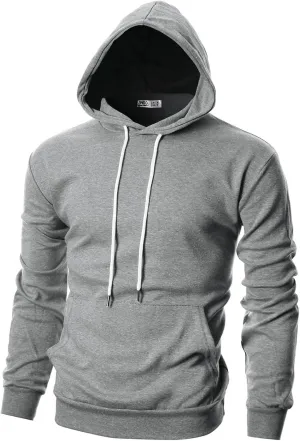 Ohoo Mens Slim Fit Basic Pullover Hoodies Sweatshirt Lightweight Long Sleeve with Kanga Pocket