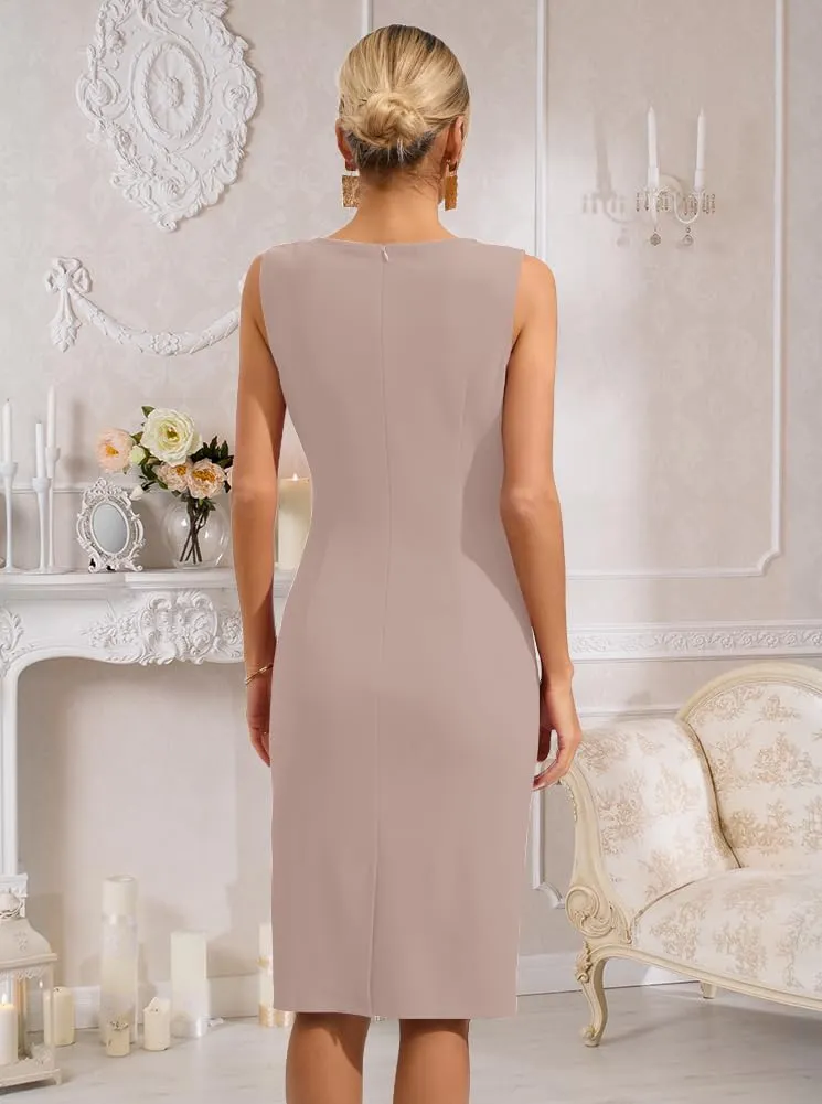 oten Womens Crew Neck Sleeveless Ruched Bodycon Sheath Work Cocktail Party Pencil Dresses