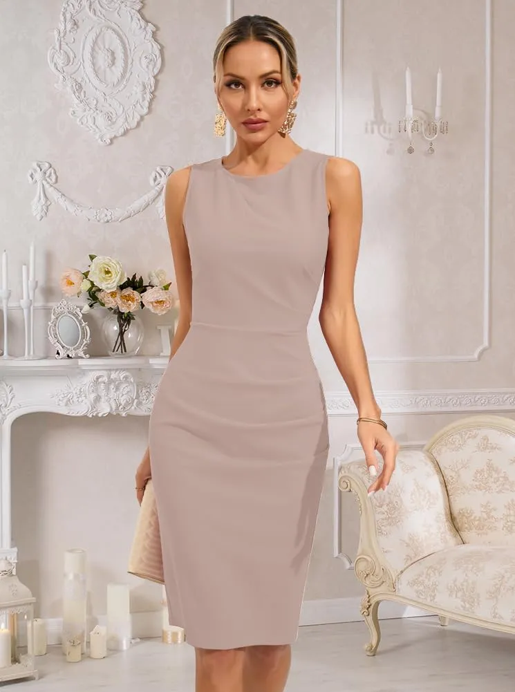 oten Womens Crew Neck Sleeveless Ruched Bodycon Sheath Work Cocktail Party Pencil Dresses