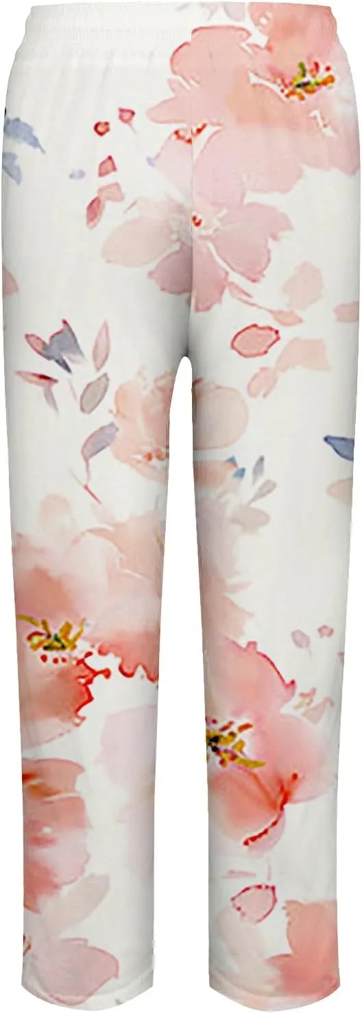 Outfits for Women Summer Wide Leg Pants Drawstring Elastic Waist Pants High Waisted Pants Casual Beach Trousers