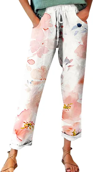 Outfits for Women Summer Wide Leg Pants Drawstring Elastic Waist Pants High Waisted Pants Casual Beach Trousers