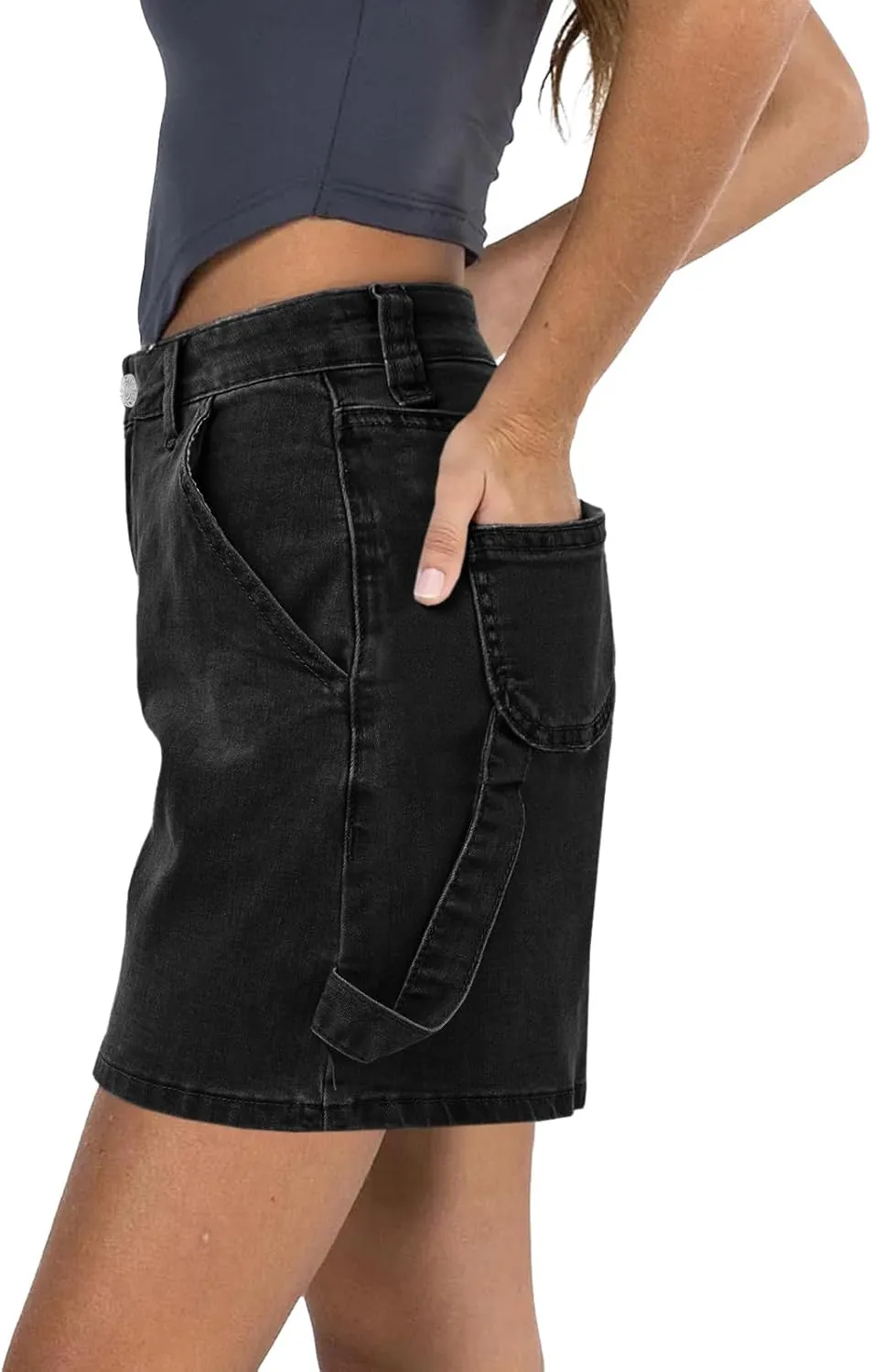 PLNOTME Womens High Waisted Denim Shorts Summer Casual Button Down Baggy Stretchy Jean Shorts with Pockets