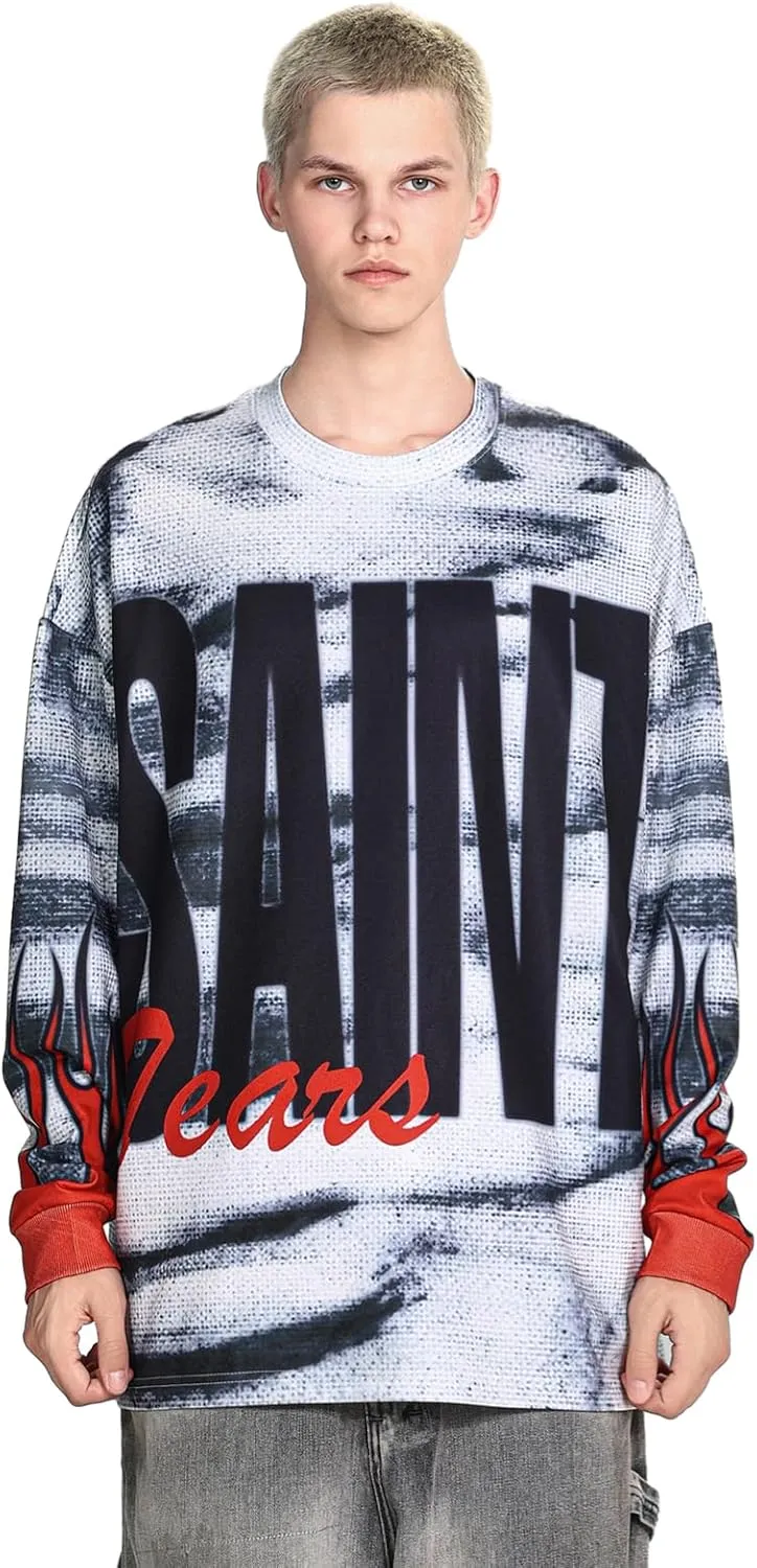 Saint Vintage Long Sleeve Crewneck Graphic Tee Casual Streetwear Oversized Pullover Fashion Top
