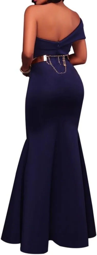 SEBOWEL Women's Sexy Off The Shoulder Bodycon Bow Applique Evening Gown Party Maxi Dress