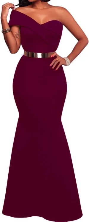 SEBOWEL Women's Sexy Off The Shoulder Bodycon Bow Applique Evening Gown Party Maxi Dress