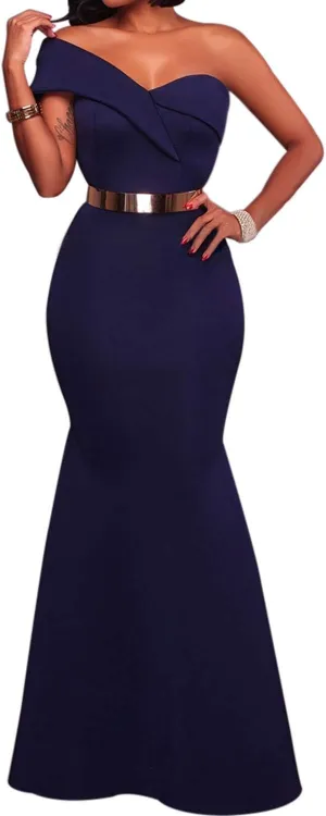 SEBOWEL Women's Sexy Off The Shoulder Bodycon Bow Applique Evening Gown Party Maxi Dress