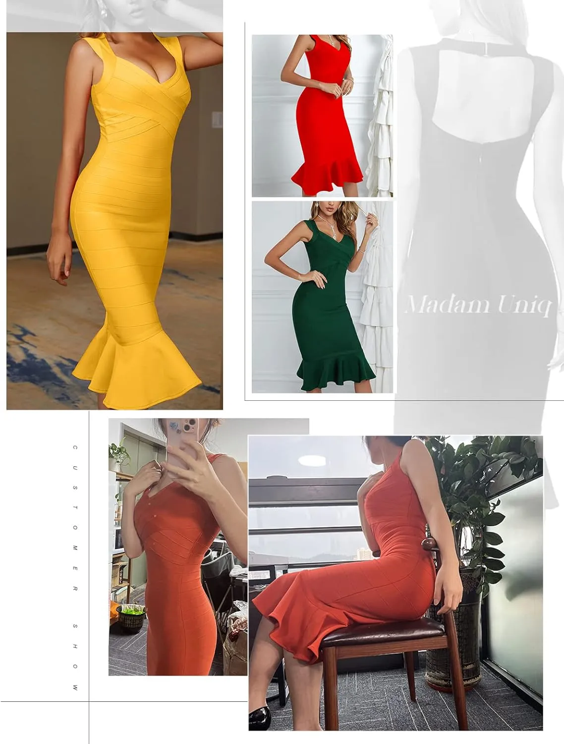 Shoulder Strap Sleeveless Fishtail Midi Bandage Dress for Women Bodycon Club Party Evening Dresses