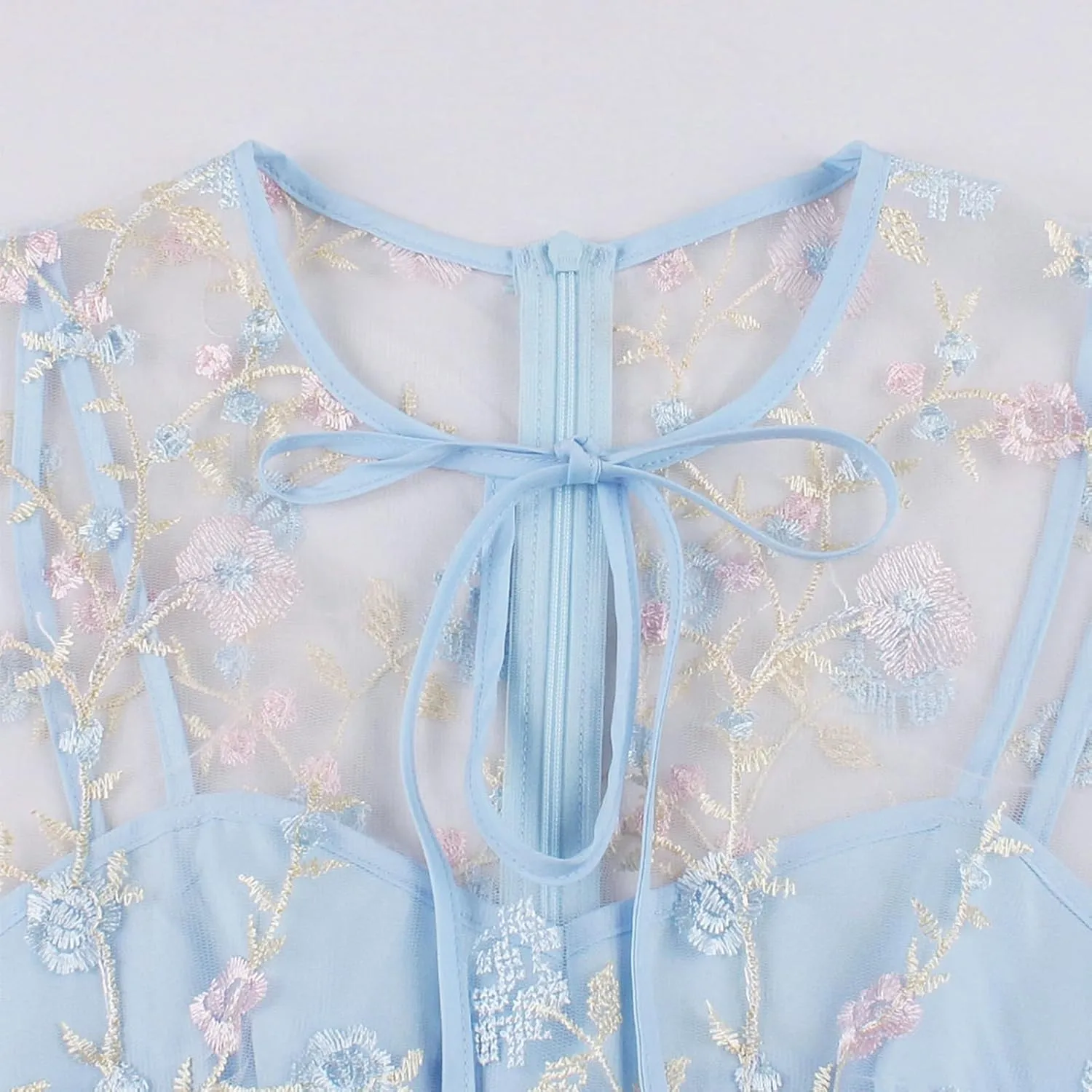 Sleeveless Floral Embroidery Dress for Women Flower Embroidery Tulle Prom Dress Mesh Illusion Keyhole Wedding Party Tea Dress