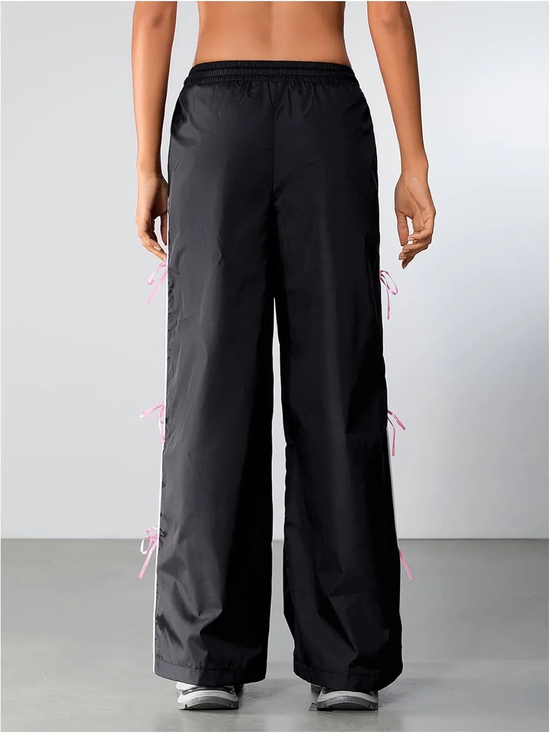 SOLY HUX Women's Parachute Pants Y2k Baggy Track Pants Bowknot Wide Leg Sweatpants Loose Casual Streetwear