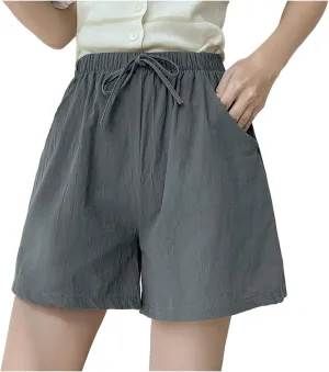 Summer Lounge Shorts for Women High Waisted Wide Leg Cotton Linen Shorts Flowy Pull On Lightweight Comfy Short Pants