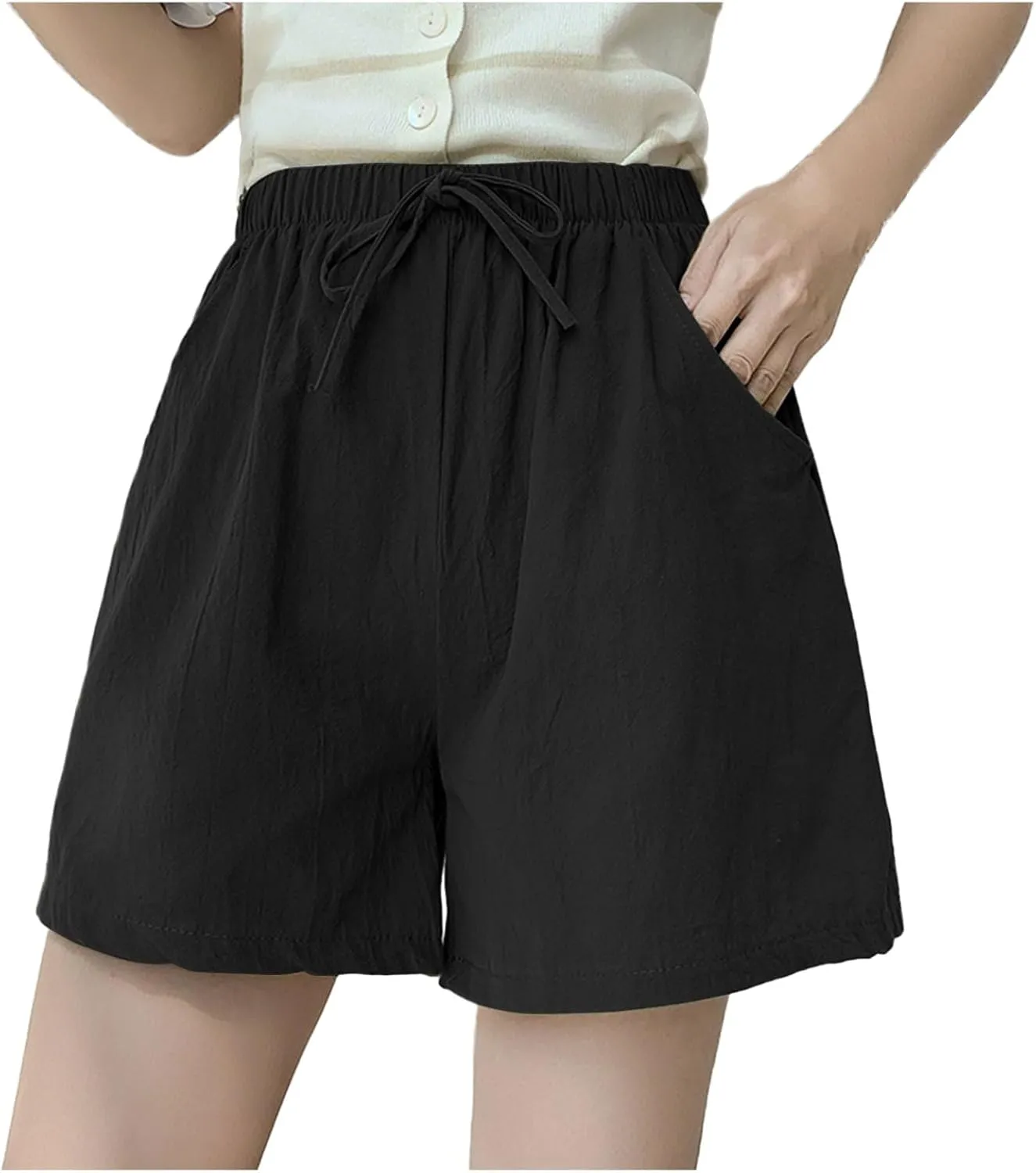 Summer Lounge Shorts for Women High Waisted Wide Leg Cotton Linen Shorts Flowy Pull On Lightweight Comfy Short Pants