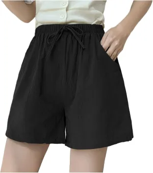 Summer Lounge Shorts for Women High Waisted Wide Leg Cotton Linen Shorts Flowy Pull On Lightweight Comfy Short Pants