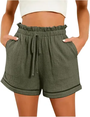 Summer Shorts for Women Drawstring High Waisted Casual Lounge Shorts Lightweight Comfy Beach Short Pants with Pockets