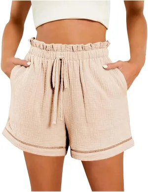 Summer Shorts for Women Drawstring High Waisted Casual Lounge Shorts Lightweight Comfy Beach Short Pants with Pockets