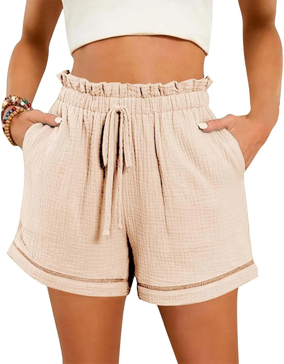 Summer Shorts for Women Drawstring High Waisted Casual Lounge Shorts Lightweight Comfy Beach Short Pants with Pockets