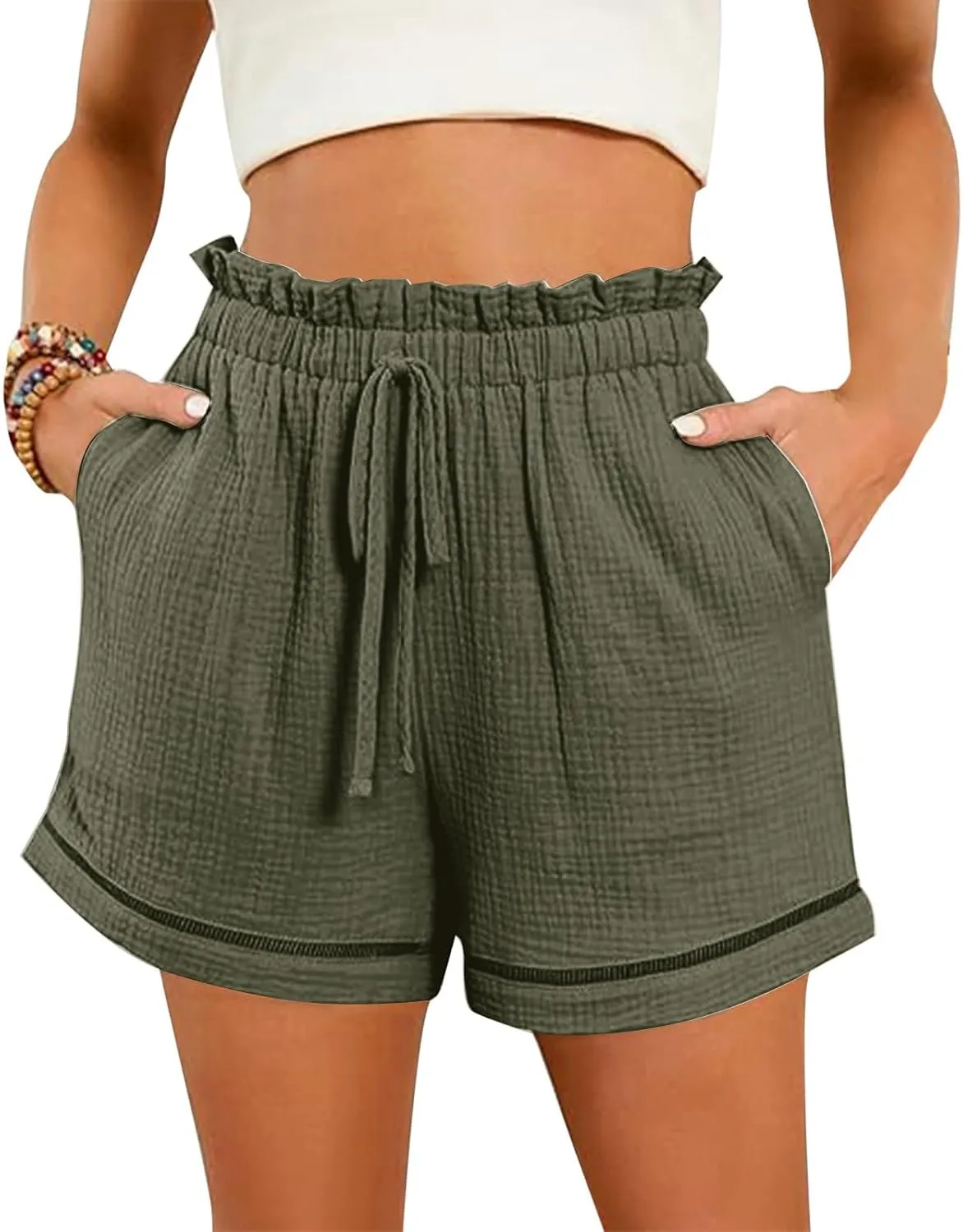 Summer Shorts for Women Drawstring High Waisted Casual Lounge Shorts Lightweight Comfy Beach Short Pants with Pockets