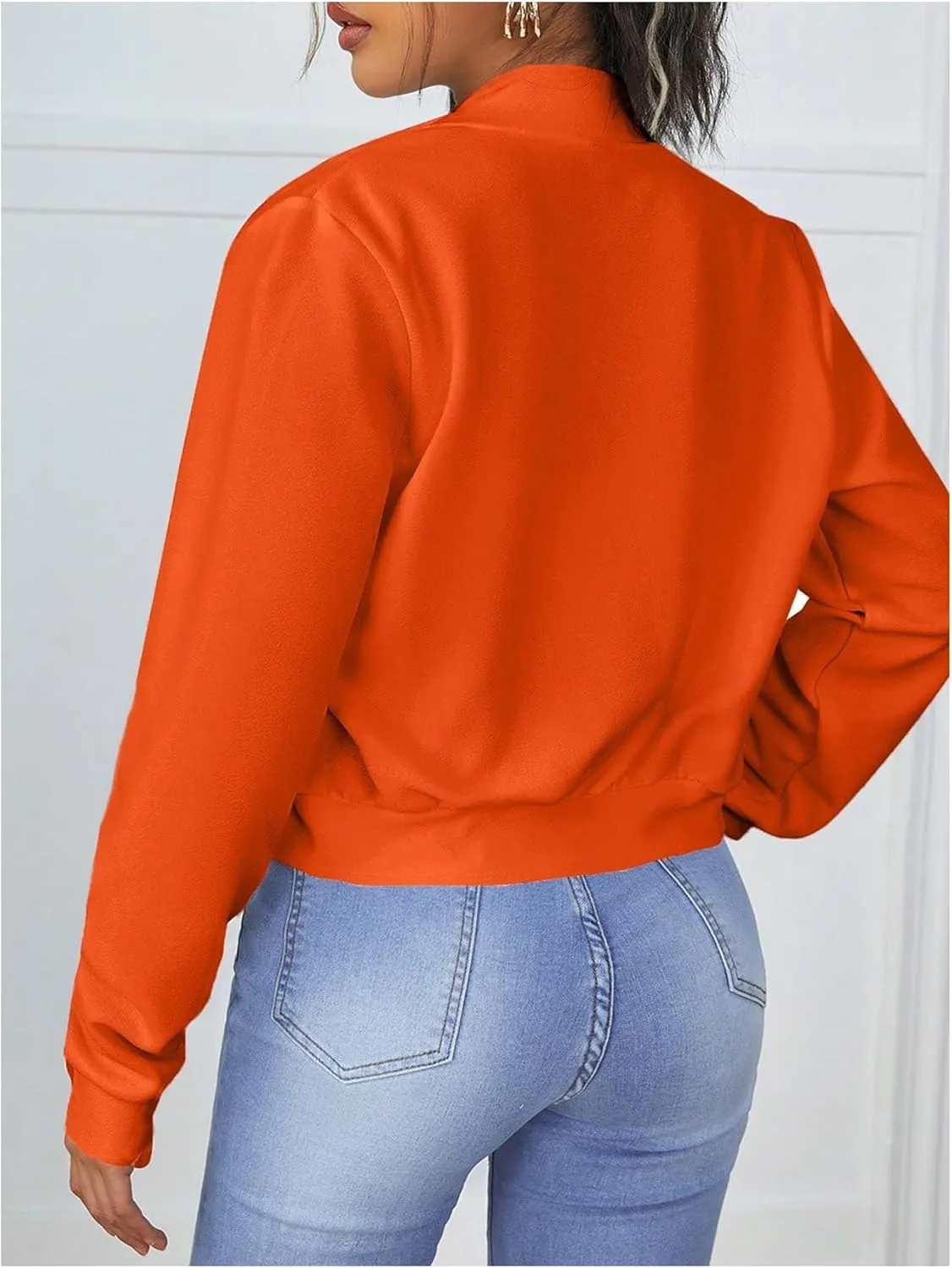 SweatyRocks Women's Casual Long Sleeve Solid Zip Up Coat Crop Bomber Jacket