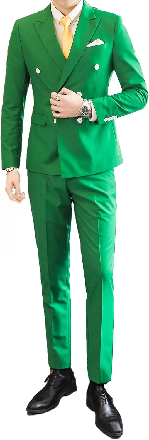 UNINUKOO Mens Suits 2 Piece Double Breasted Tuxedo Suit Slim Fit Wedding Party Dress Formal Suits for Men