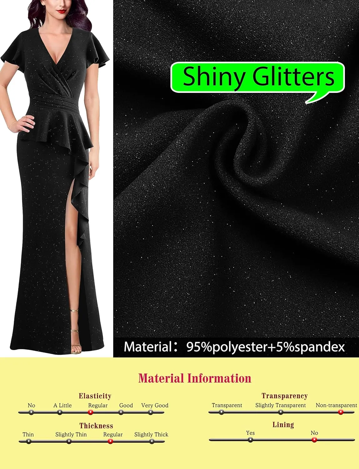 VFSHOW Womens Ruched Wrap V Neck Ruffle Formal Prom Peplum High Slit Maxi Dress 2023 Wedding Guest Cocktail Evening Long Gown