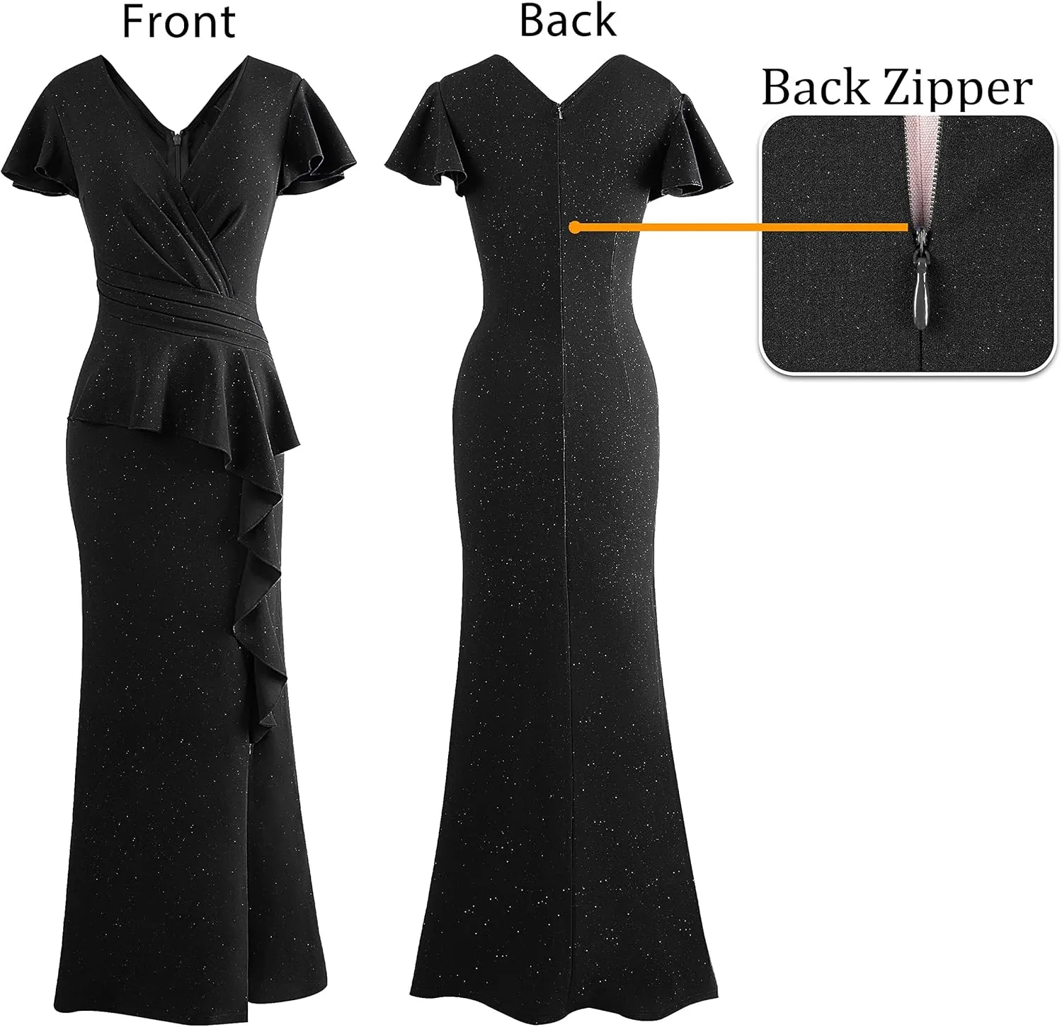 VFSHOW Womens Ruched Wrap V Neck Ruffle Formal Prom Peplum High Slit Maxi Dress 2023 Wedding Guest Cocktail Evening Long Gown