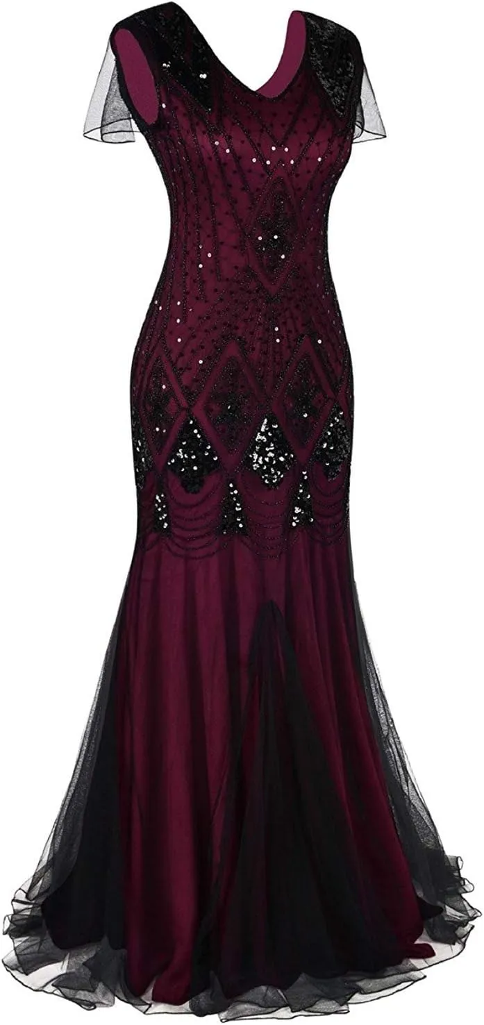 Women Evening Dress 1920s Flapper Cocktail Mermaid Plus Size Formal Gown with Long Gloves