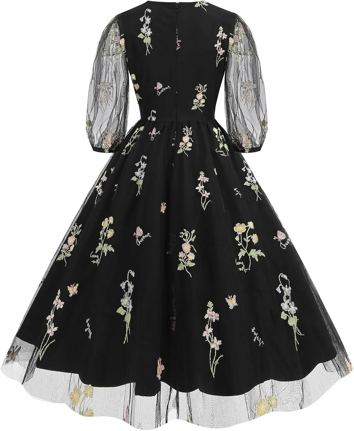 Women Half Sleeve Flower Embroidery Tulle Prom Dress Formal Party Gown Wrap V Neck Flare A Line Wedding Guest Cocktail Dress