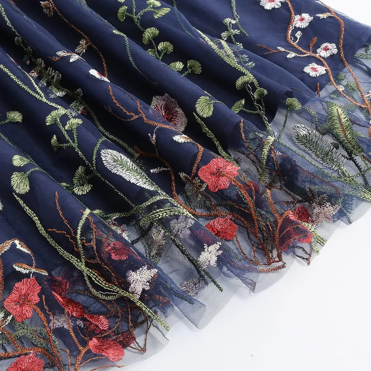 Women Keyhole Floral Embroidery Dress Sheer Mesh Illusion Vintage Cocktail Swing Dress Wedding Party Prom Tulle Evening Dress