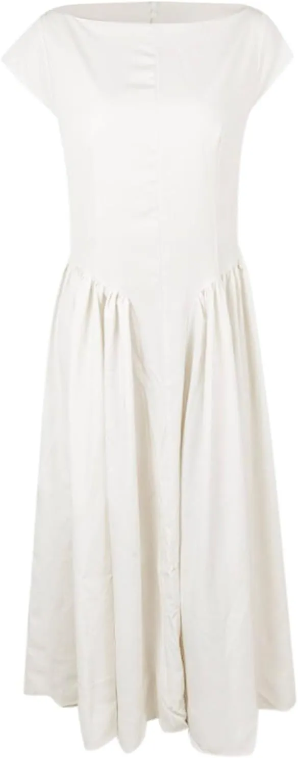 Women Summer Casual Dress Flowy Waist A-Line Midi Dress for Vacation Party Wedding Guest Formal Evening Gown